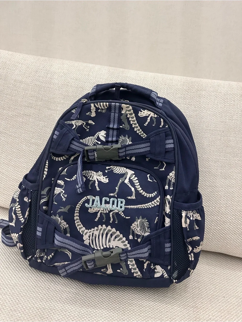 Pottery Barn Kids Navy Dinosaur Skeleton Backpack with Name Patch